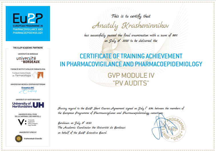 certificate on pharmacovigilance audit